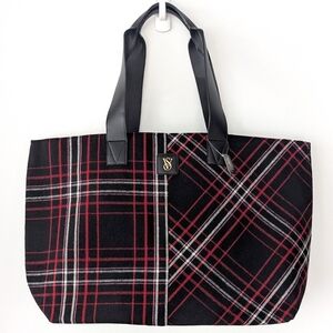 Victoria's Secret Black and Red Plaid Tote Bag